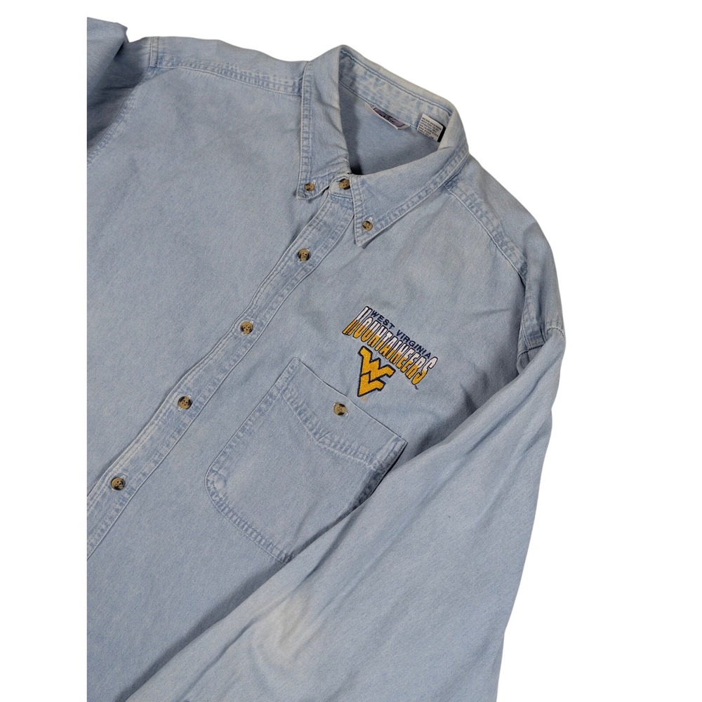 Blue Pointe West Virginia Mountaineers Denim Shirt Mens XXL Light Wash Cotton